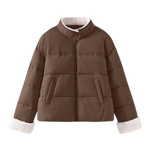 真维斯咖色立领棉服女款2026新款爆款冬季棉衣女加厚棉袄棉外套W