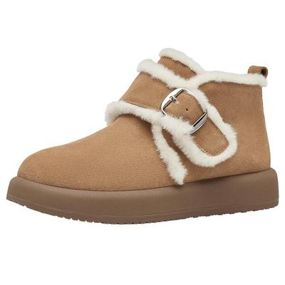 天美意复古厚底保暖加绒雪地靴棉鞋女休闲短靴冬新款BK421DD4