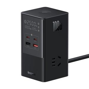 倍思100W智能数显快充插座大功率桌面充电站多口插排USB排插办公