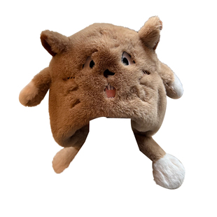 土拨鼠帽子儿童围巾一体捏耳朵会动的冬季围脖小男孩超好看的冬天