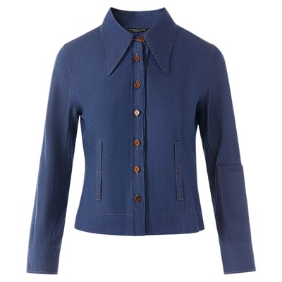 朗姿欧洲EiLEEN ELITEE2025秋新款高级100%棉修身短款牛仔衬衫女