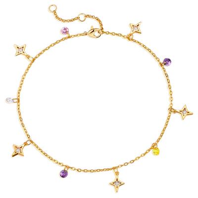 金色白星锆流苏链脚链