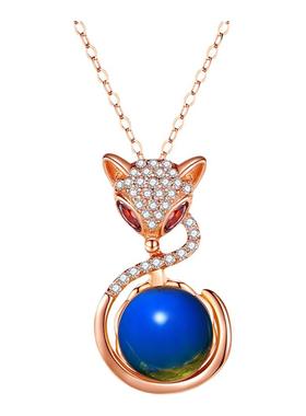 冷淡风气质女生汉服旗袍配饰净水无杂质蓝珀高蓝圆珠灵狐吊坠项链