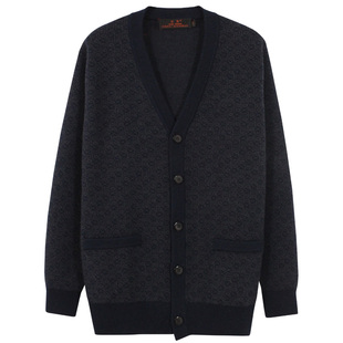 雪舟男士牦牛绒开衫V领针织衫秋冬季打底保暖毛衣爸爸装