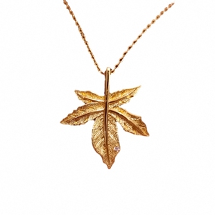 新品【一叶知秋】枫叶项链 女18K金树叶黄金钻石锁骨链吊坠毛衣链