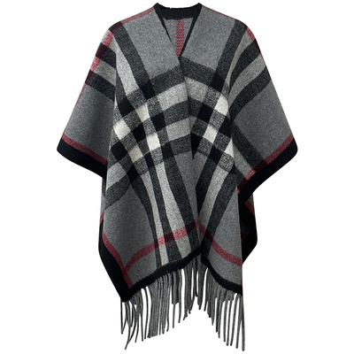 高级感大牌格子披肩女冬新款老钱风百搭加厚保暖流苏外搭斗篷外套