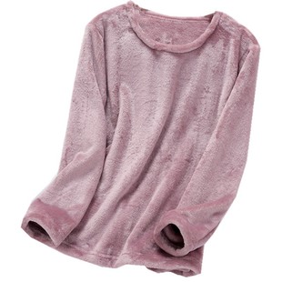 冬季加厚睡衣男女法兰绒单件保暖上衣圆领套头珊瑚绒宽松家居服