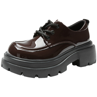 大东乐福鞋女2026新款秋冬女鞋厚底增高百搭英伦风小皮鞋漆皮单鞋