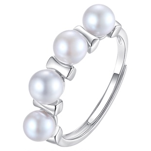 天然海水珍珠戒指女小米珠baby灰珠akoya真多麻色活口平衡木排戒