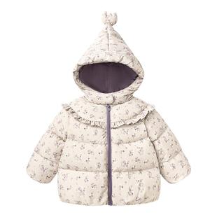 迷你巴拉巴拉女童宝宝羽绒服2025冬季小女孩保暖连帽加厚碎花外套