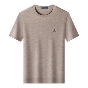 [羊毛羊绒]梦特娇男士羊绒短袖针织衫秋冬天丝圆领T恤时尚毛衣暖J