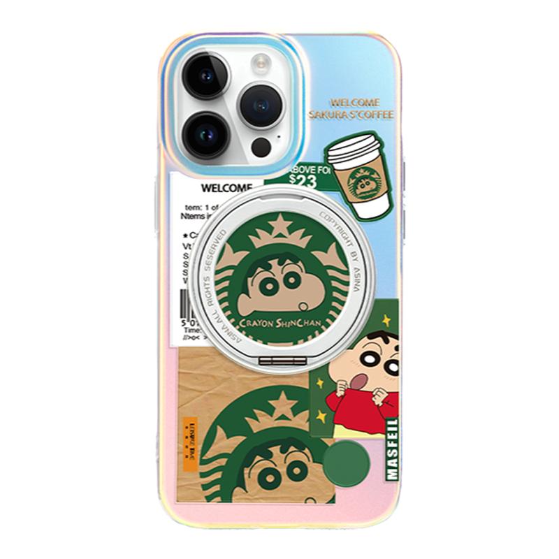 ANGYING × 小新咖啡适用苹果17promax手机壳新款15磁吸支点壳iphone16pro高级感14带支架Lo5防摔13保护套ip