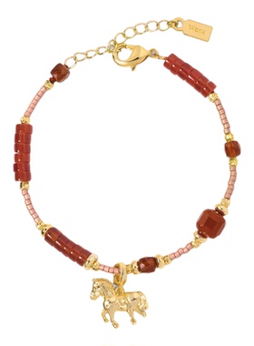 红玛瑙彩宝小福马吊坠串珠手链