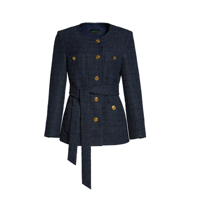 laDiKoZi/拉蒂寇资商场同款25秋冬通勤圆领小香风粗花呢中长外套