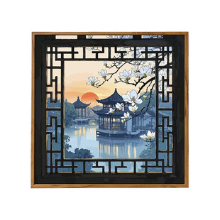 中古风玉兰花DIY数字油画新中式高级感风景手工绘填充涂色装饰画