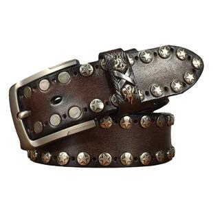 手工原创朋克带钉的真皮皮带男士腰带裤带针扣头层牛皮嘻哈机车风