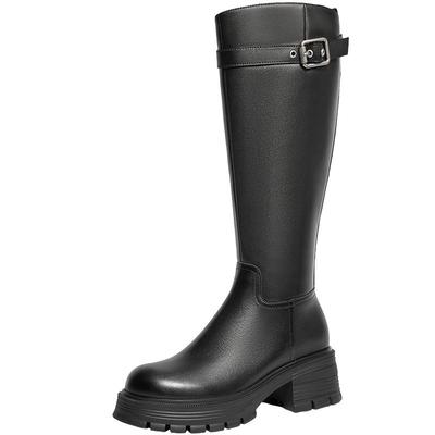 百丽厚底高长靴冬季新款真皮加绒保暖瘦瘦靴骑士长筒靴女B9L1DDG4