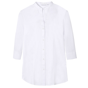 竹纤维职业白色衬衫女长袖v领中袖衬衣无立领七分袖工作服上衣秋