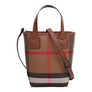 高级感散步手机包女斜挎小巧轻便洋气真皮帆布格子手提单肩斜挎包