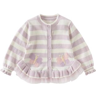 戴维贝拉儿童毛衣开衫女童2026新款针织衫女宝宝拼接网纱上衣春装