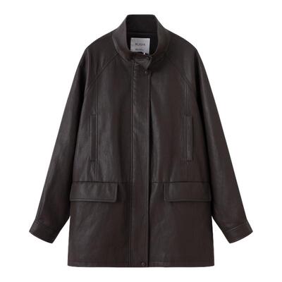 RUISHI芮时仿羊皮质立领收腰外套