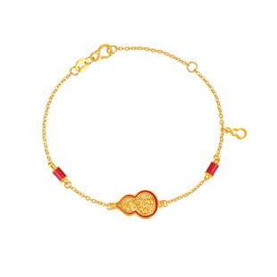 明牌珠宝t古法黄金福禄升腾手链足金葫芦素链中式女款手饰AFK0371