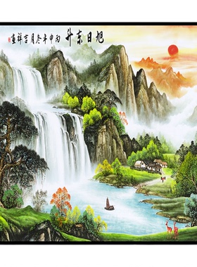 方形国画新中式餐厅玄关装饰壁画