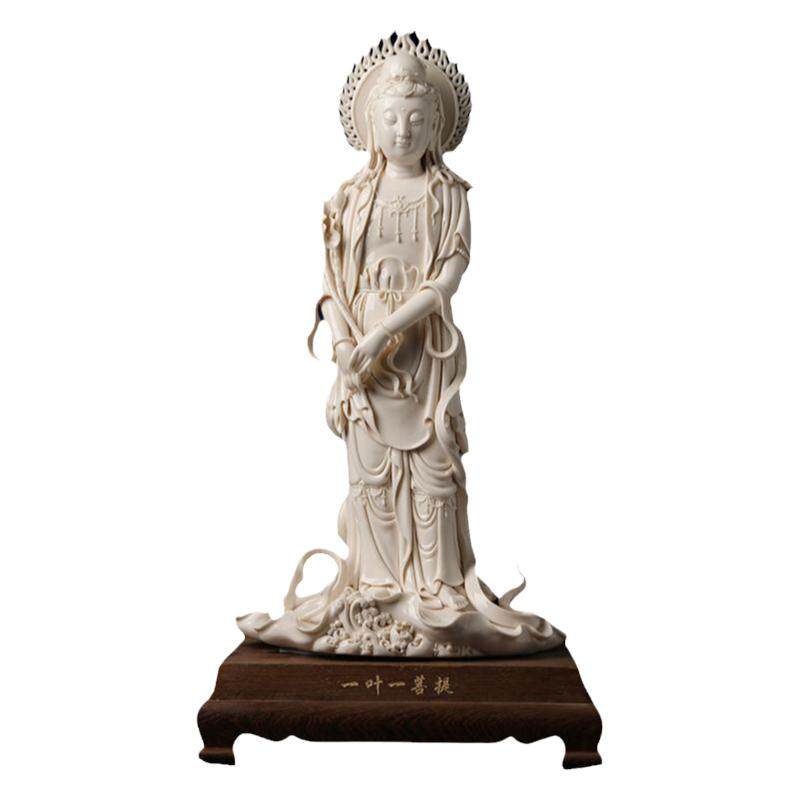 戴玉堂陶瓷摆件林吉祥《立荷佛光观音（配底座）》菩萨佛像工艺品