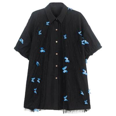 凯莉欧蕾丝拼接绣花蝴蝶长袖衬衫