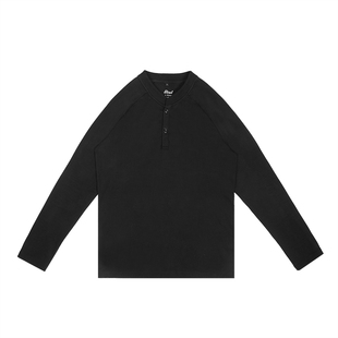 GTAL美式亨利领莱赛尔棉长袖经纬度刺绣训练衣户外T恤情侣长袖