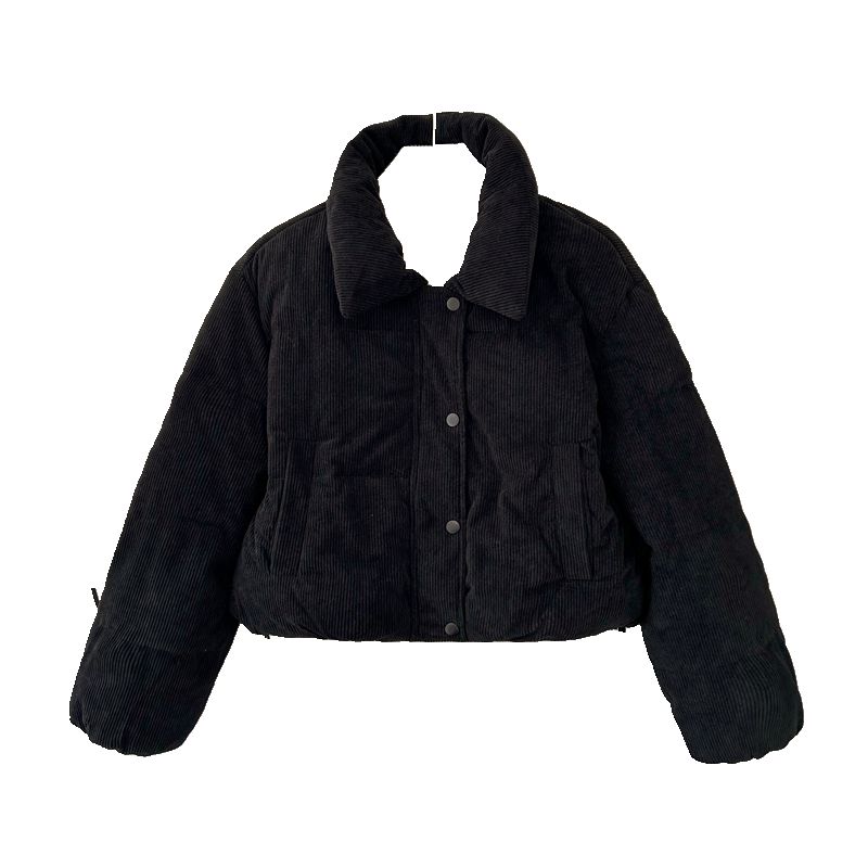 立领条绒羽绒棉服女冬季2025新款棉衣加厚保暖面包服短款棉袄外套