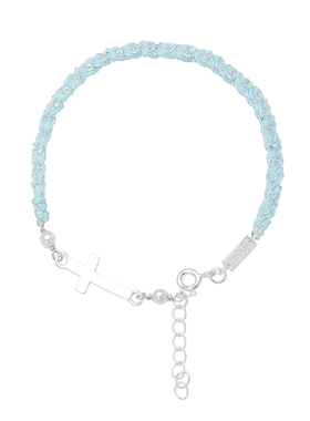 THISNESS 许愿手链 浅蓝色纯银链点缀十字架编织手链