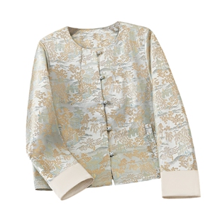 她池圆领外套2026春装新款女装新中式国风宽松款显瘦单排扣上衣