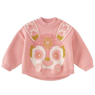 戴维贝拉女童纯棉毛衣儿童国风新年针织衫男童半高领上衣宝宝衣服