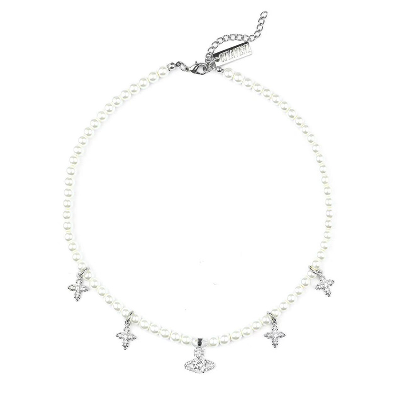 CIYAVENI原创设计轻奢镶钻土星珍珠十字架项链高级感锁骨链简约