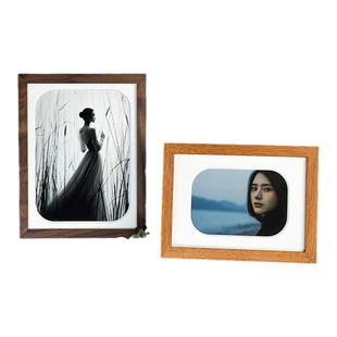 黑胡桃实木相框摆台无反光玻璃高级感挂墙6寸8画框装裱洗照片定制