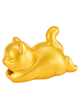 明牌珠宝趴趴猫硬金手链 黄金可爱猫咪财气转运珠足金串珠AFP1299