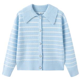 巴拉巴拉童装女童毛衣翻领条纹毛衫儿童针织开衫宽松针织衫上衣萌