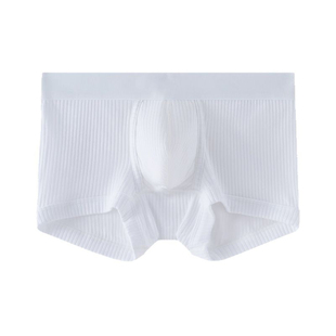 男士内裤纯棉平角夏季螺纹立体U囊袋透气青年纯白色运动四角短裤