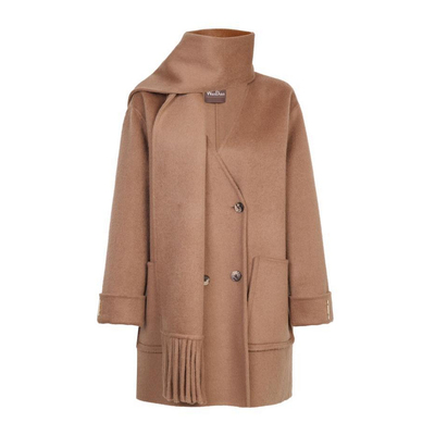 婉甸冬摩卡驼中长款双面呢围巾领女毛呢外套1244E11ZY2