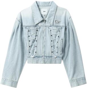 IT SJYP女装翻领拉链牛仔夹克新品复古感绑带细节短外套JM0300XK