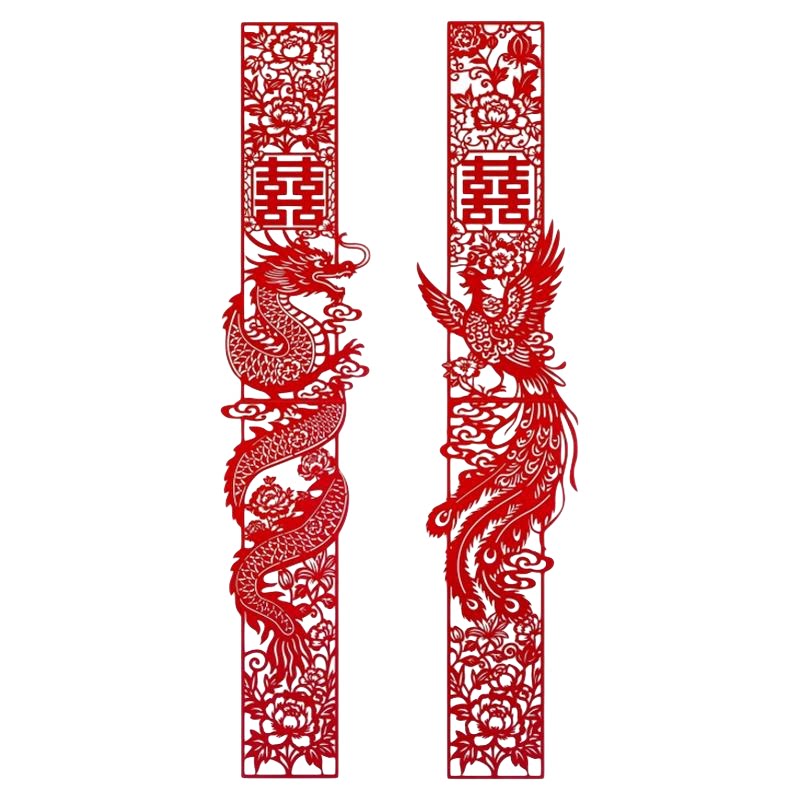 婚房布置新中式红色植绒剪纸喜挂饰套装结婚客厅卧室拉花囍字晨袍