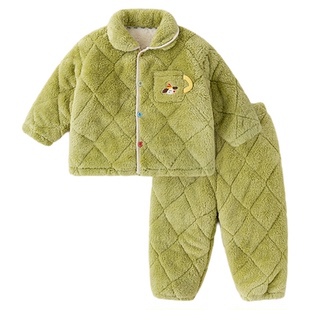 嘟嘟家儿童家居服套装冬季男童分体式睡衣女童加绒保暖衣宝宝冬装