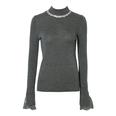 DPLAY半高领闪钻袖口蕾丝针织衫