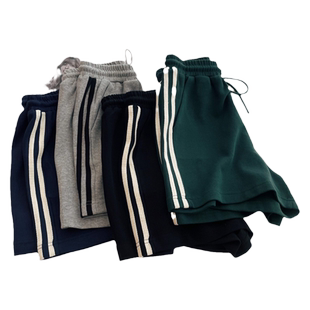 条纹高腰运动热裤女夏季2026新款韩版百搭休闲阔腿短裤居家外穿