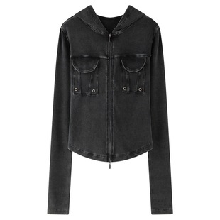 十一石 谁穿谁显瘦!拉链短款连帽卫衣开衫外套女小个子修身薄款ll