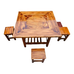 围炉煮茶桌室内火塘桌实木餐桌电磁炉火锅桌户外炭火烧烤桌家用