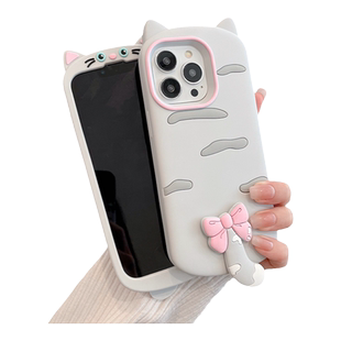 立体猫适用苹果15promax手机壳16por可爱17Air少女iphone14pro女12新款11高出屏幕13pm全包防摔硅胶pmax软壳P