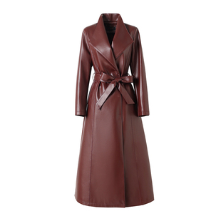 2025秋冬新款海宁真皮皮衣女长款过膝气质系带绵羊皮风衣加棉大衣