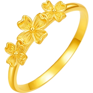 周六福5G计价足金黄金戒指春日繁花四叶女戒游园绮梦系列节日礼物